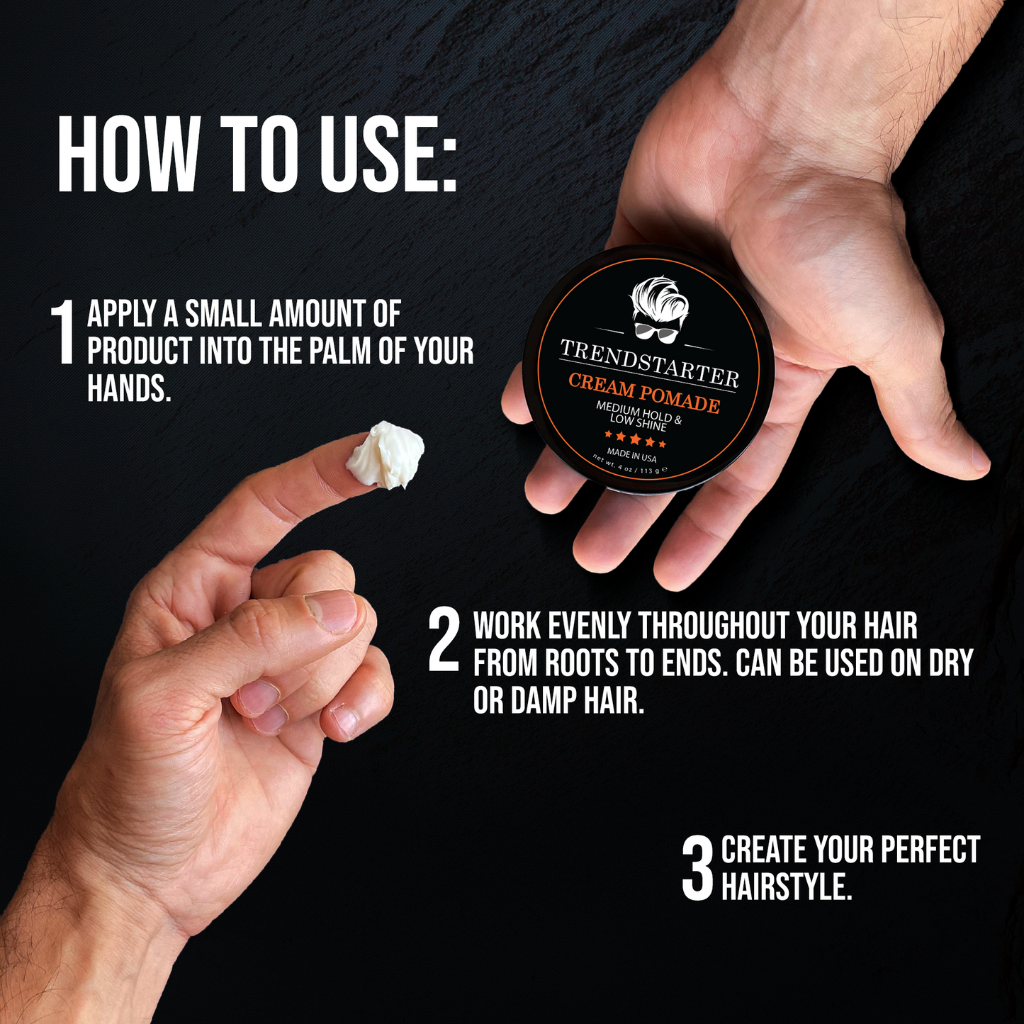 TRENDSTARTER - CREAM POMADE - Medium Hold - Low Shine (4oz)