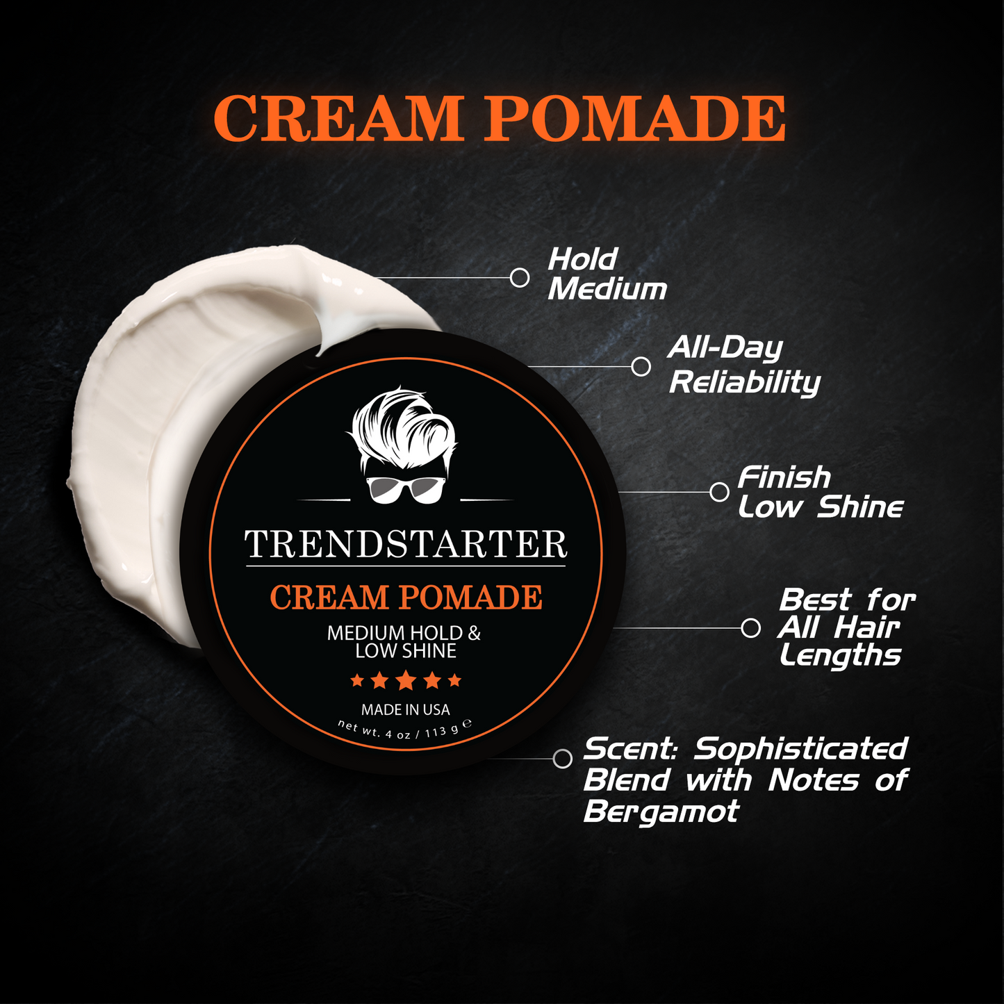 TRENDSTARTER - CREAM POMADE - Medium Hold - Low Shine (4oz)