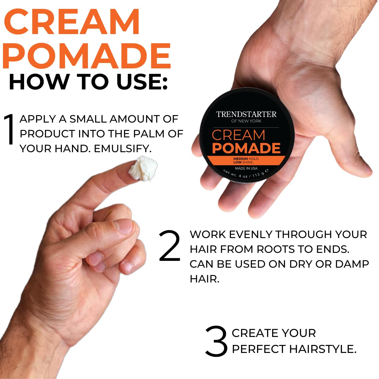 TRENDSTARTER - CREAM POMADE - Medium Hold - Low Shine (4oz)