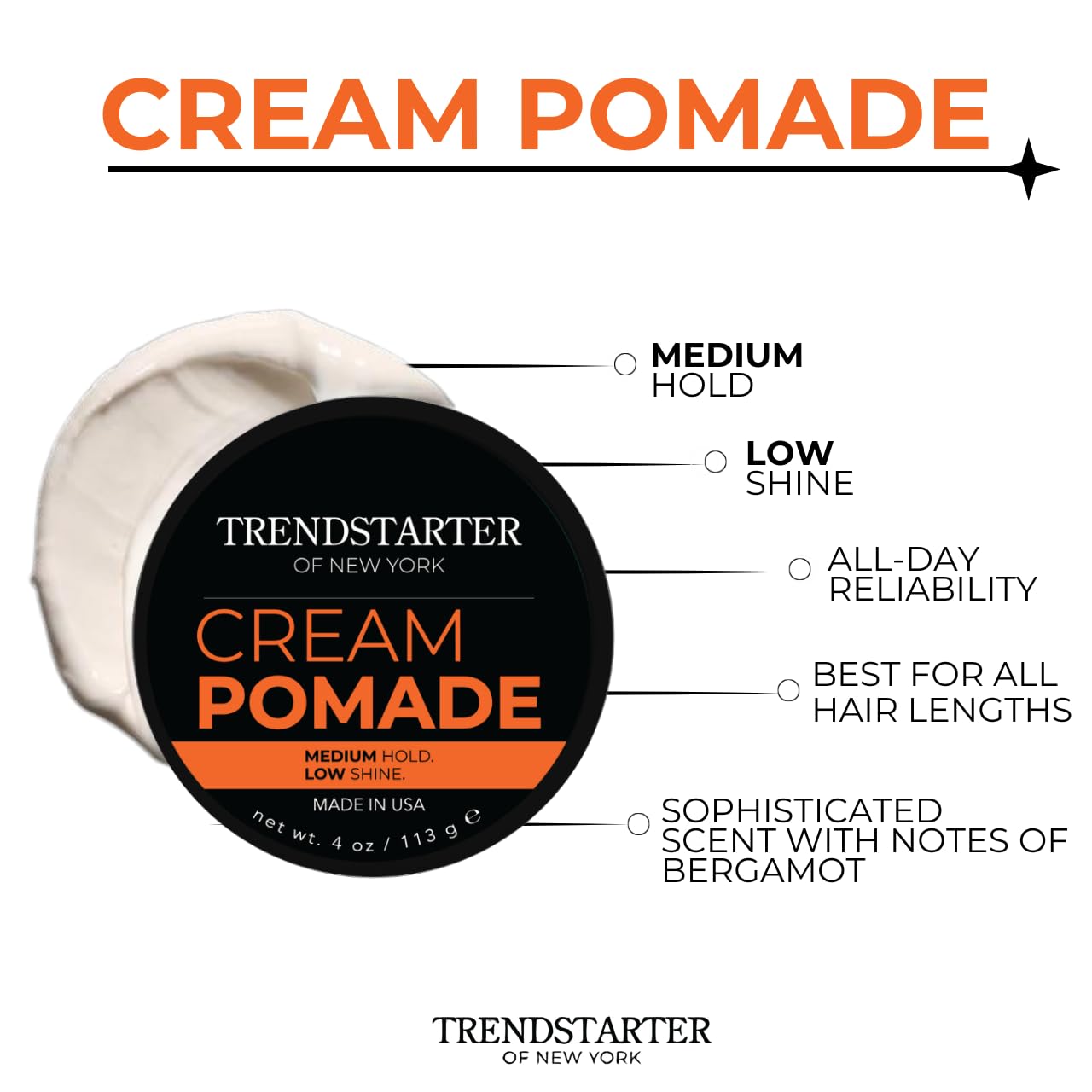 TRENDSTARTER - CREAM POMADE - Medium Hold - Low Shine (4oz)