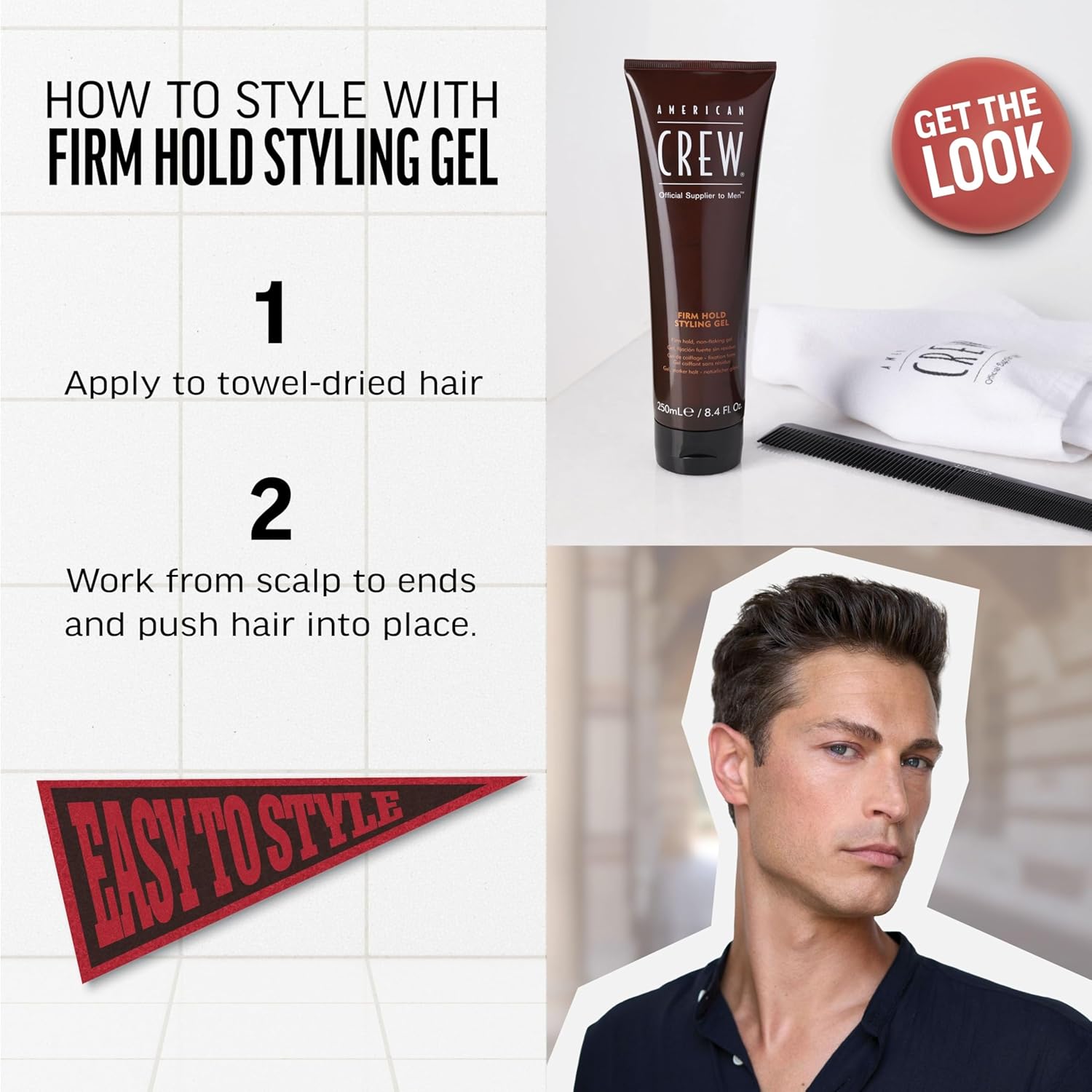 American Crew Men's Hair Styling Gel, Firm Hold